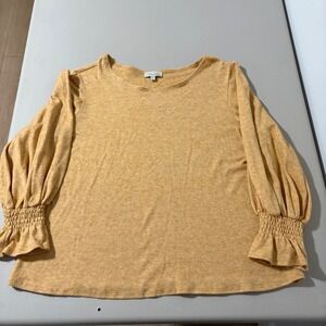 Chenault Yellow Marled Knit Balloon Sleeve Smocked Cuff Top Size S Casual Comfy